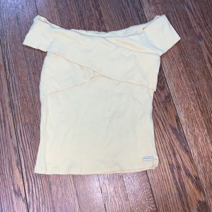 Off the shoulder yellow shirt